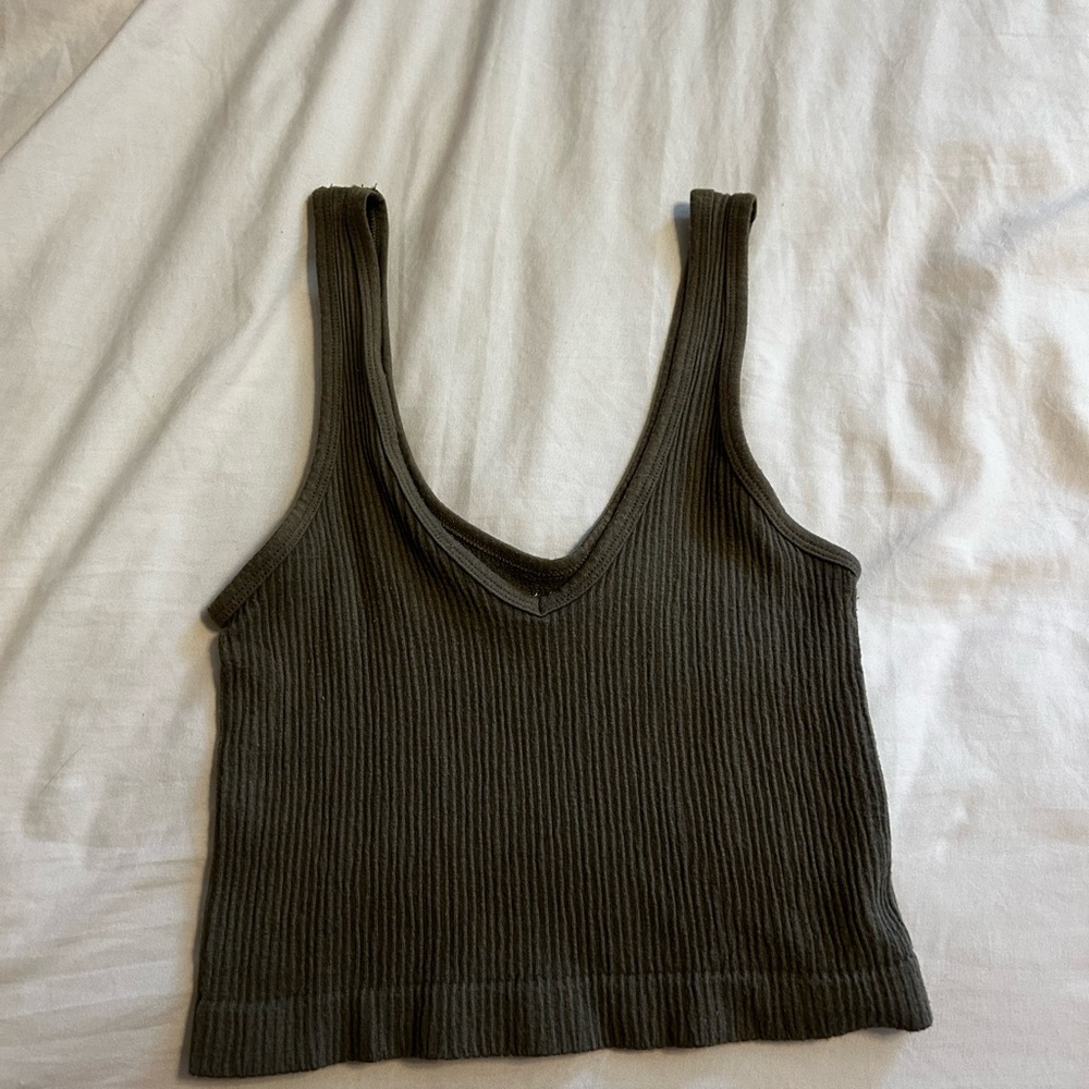 Urban Outfitters Green Ribbed Crop Tank Top